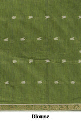 Green thread butta south cotton saree with self zari border and matching pallu