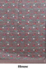 Multicolor Tussar Saree checkered body artistic floral prints and contrasting border with tassel along with blouse piece