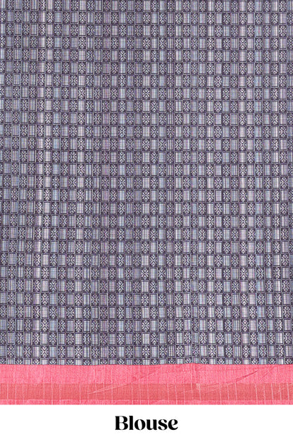 Black striped floral butta art tussar saree with contrast zari border and matching pallu