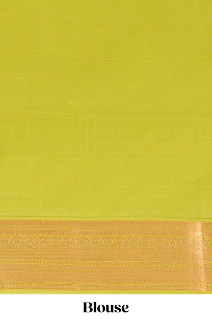 Green semi-soft silk saree featuring an all-over thousand butta design, paired with a contrasting border