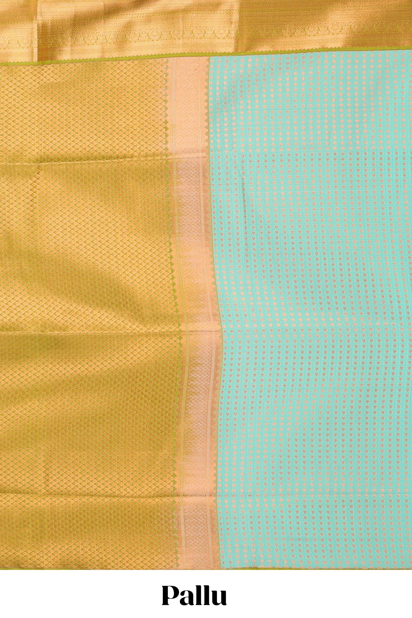 Green semi-soft silk saree featuring an all-over thousand butta design, paired with a contrasting border
