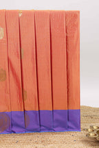 Orange checked zari motifs design art silk saree with contrast border and blouse