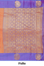 Orange checked zari motifs design art silk saree with contrast border and blouse
