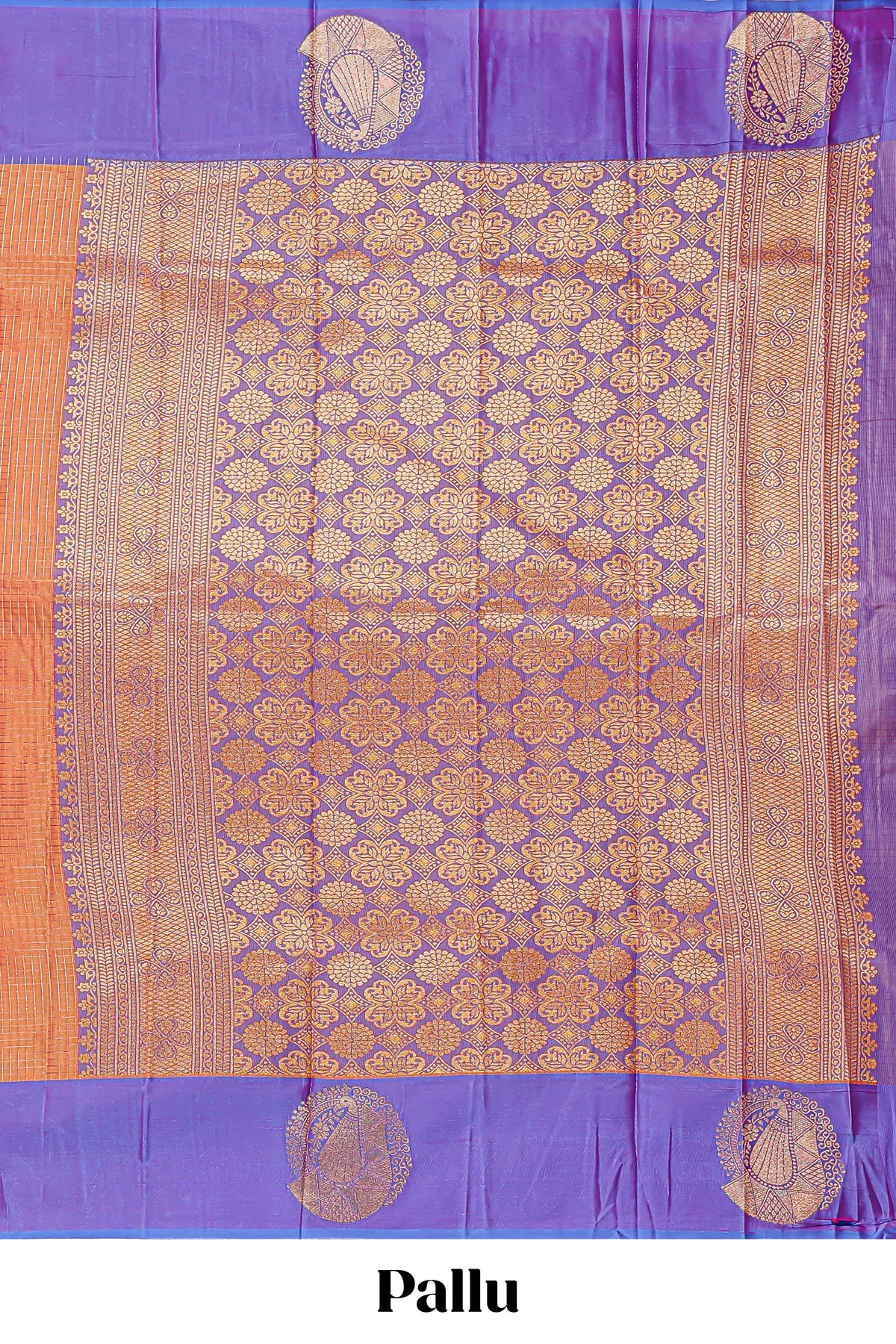 Orange checked zari motifs design art silk saree with contrast border and blouse