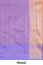 Orange checked zari motifs design art silk saree with contrast border and blouse