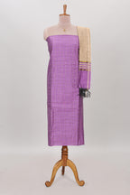 Lavender checked chudidhar material with matching solid pant and striped dupatta