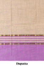 Lavender checked chudidhar material with matching solid pant and striped dupatta