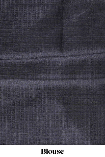 Grey geometric design khadi cotton saree with contrast border and printed pallu