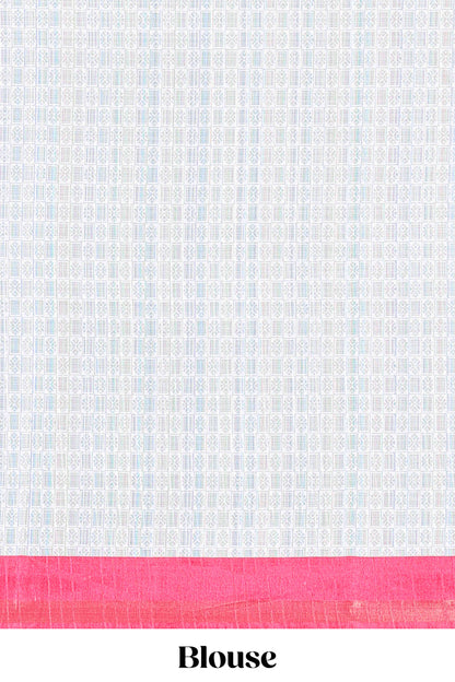 White striped floral butta art tussar saree with contrast zari border and matching pallu