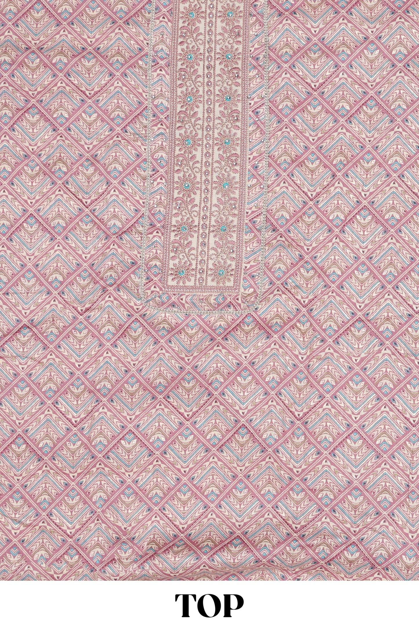 Violet cotton geomentrical embroidered chudidhar material with contrast bottom and dupatta