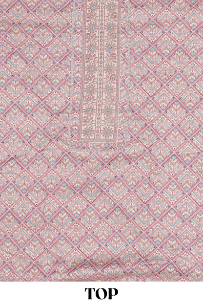 Violet cotton geomentrical embroidered chudidhar material with contrast bottom and dupatta