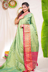 Green geometric design kota cotton saree with contrast border and printed pallu