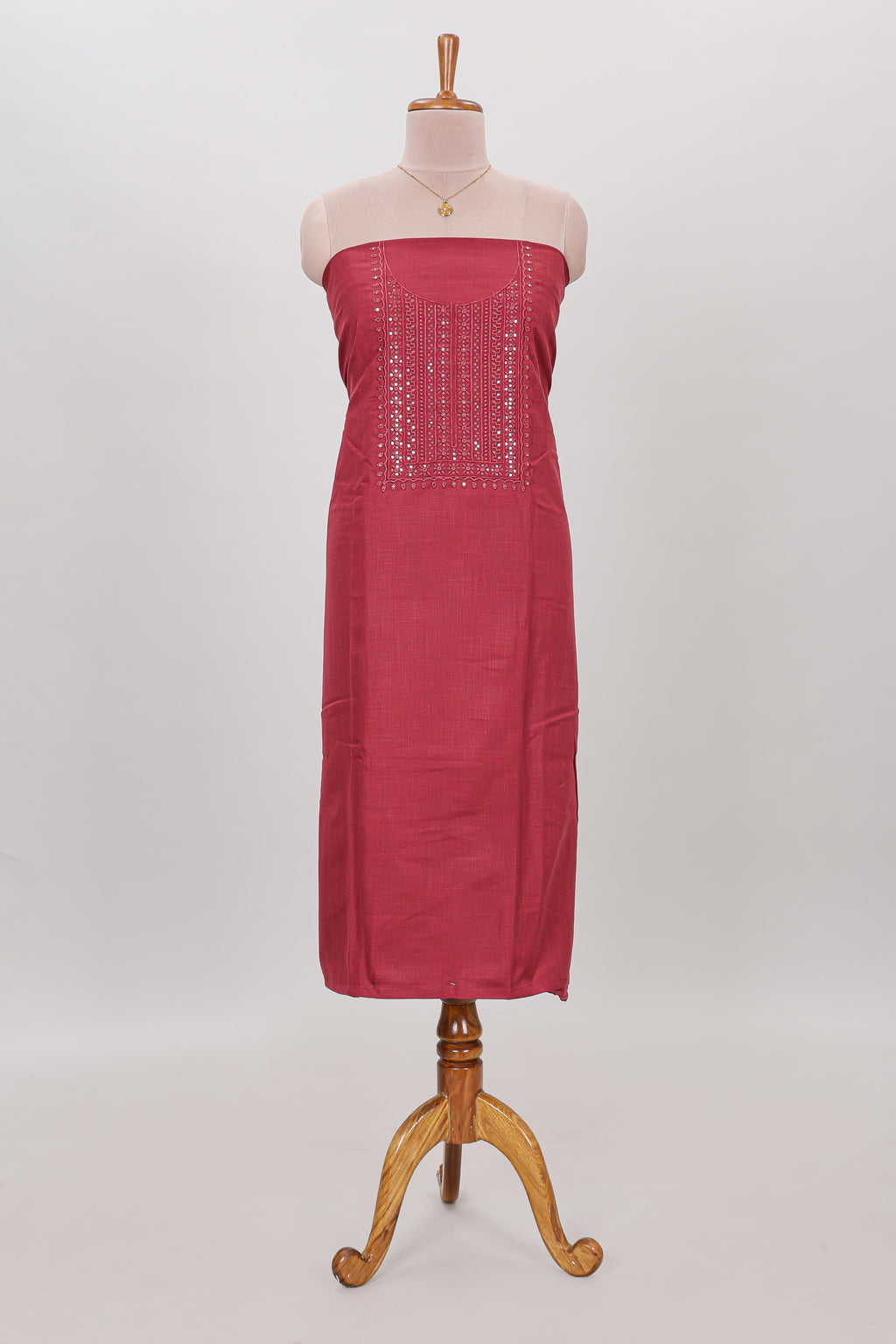 Maroon embroidery chudidhar material with contrast solid pant and floral dupatta