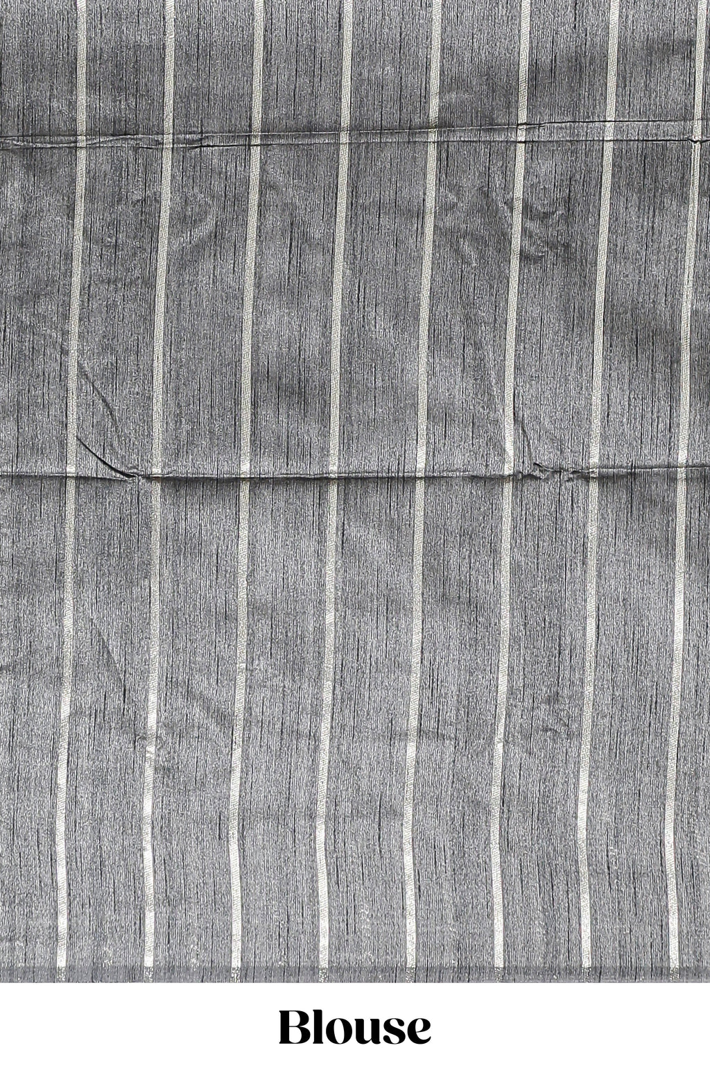 Grey striped design art tussar saree with self border and matching striped blouse
