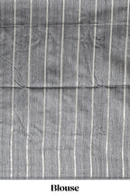 Grey striped design art tussar saree with self border and matching striped blouse