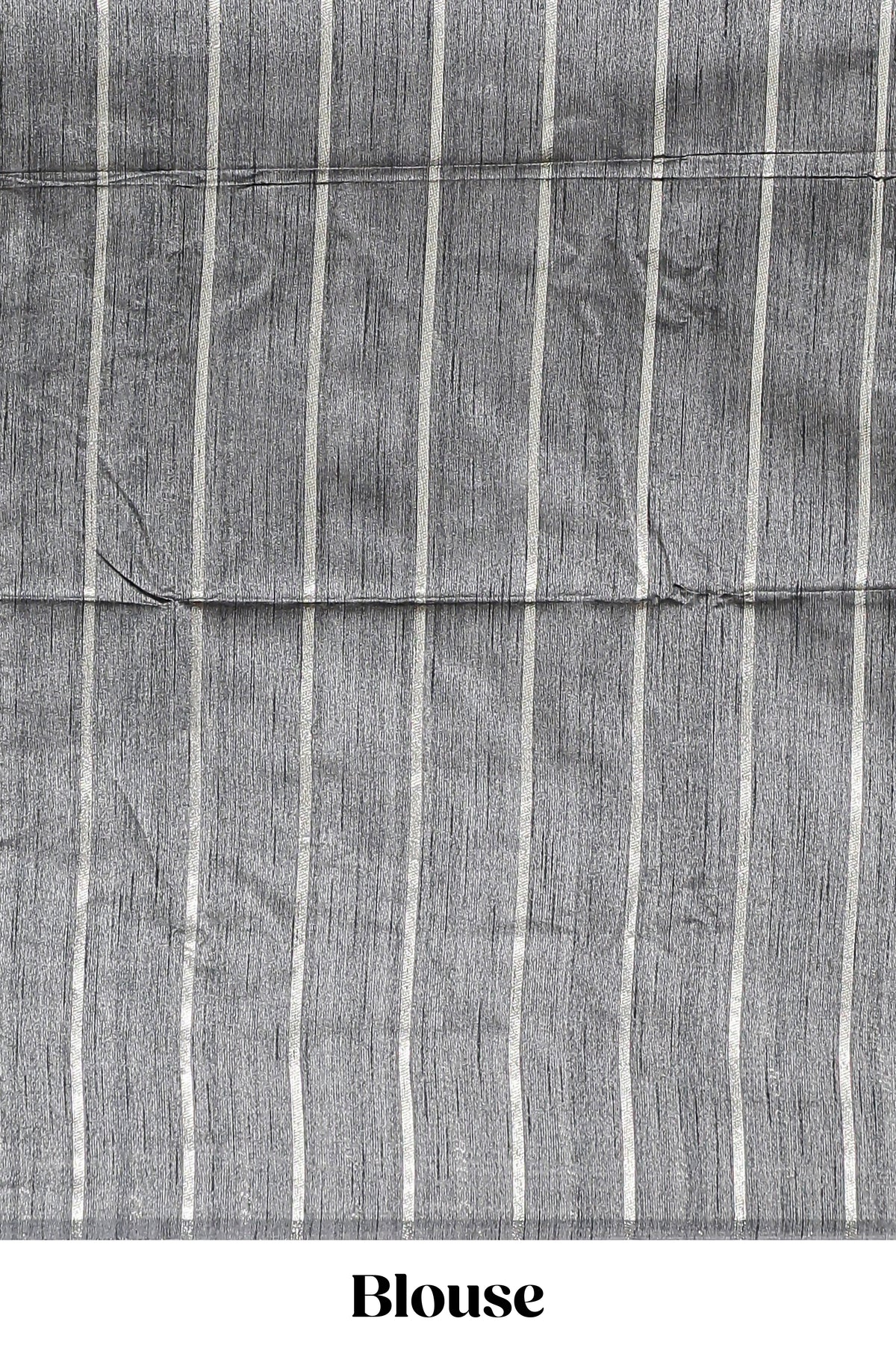 Grey striped design art tussar saree with self border and matching striped blouse