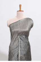 Grey striped design art tussar saree with self border and matching striped blouse