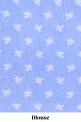 Blue linen cotton floral and birds print saree with self border and matching printed blouse