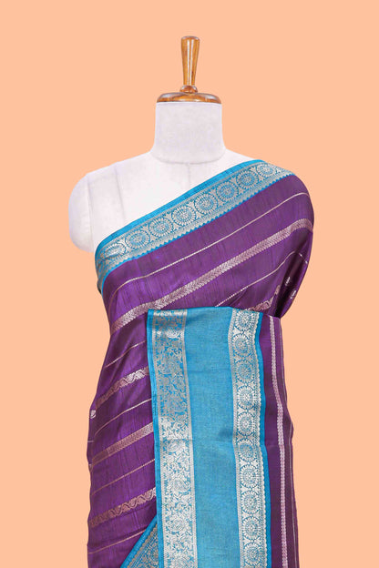Violet dola silk saree with rich zari weaving and contrast jacquard border