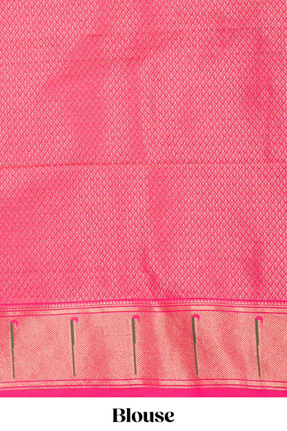 Pink art silk saree golden zari motifs body and paithani pallu along with blouse