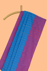 Blue striped design arani gift saree with contrast border and matching blouse
