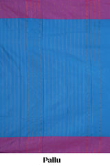 Blue striped design arani gift saree with contrast border and matching blouse