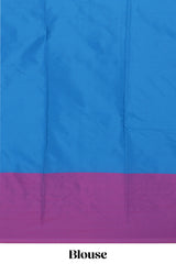 Blue striped design arani gift saree with contrast border and matching blouse