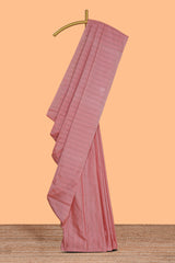 Borderless peach striped design arani gift saree with contrast pallu and plain blouse