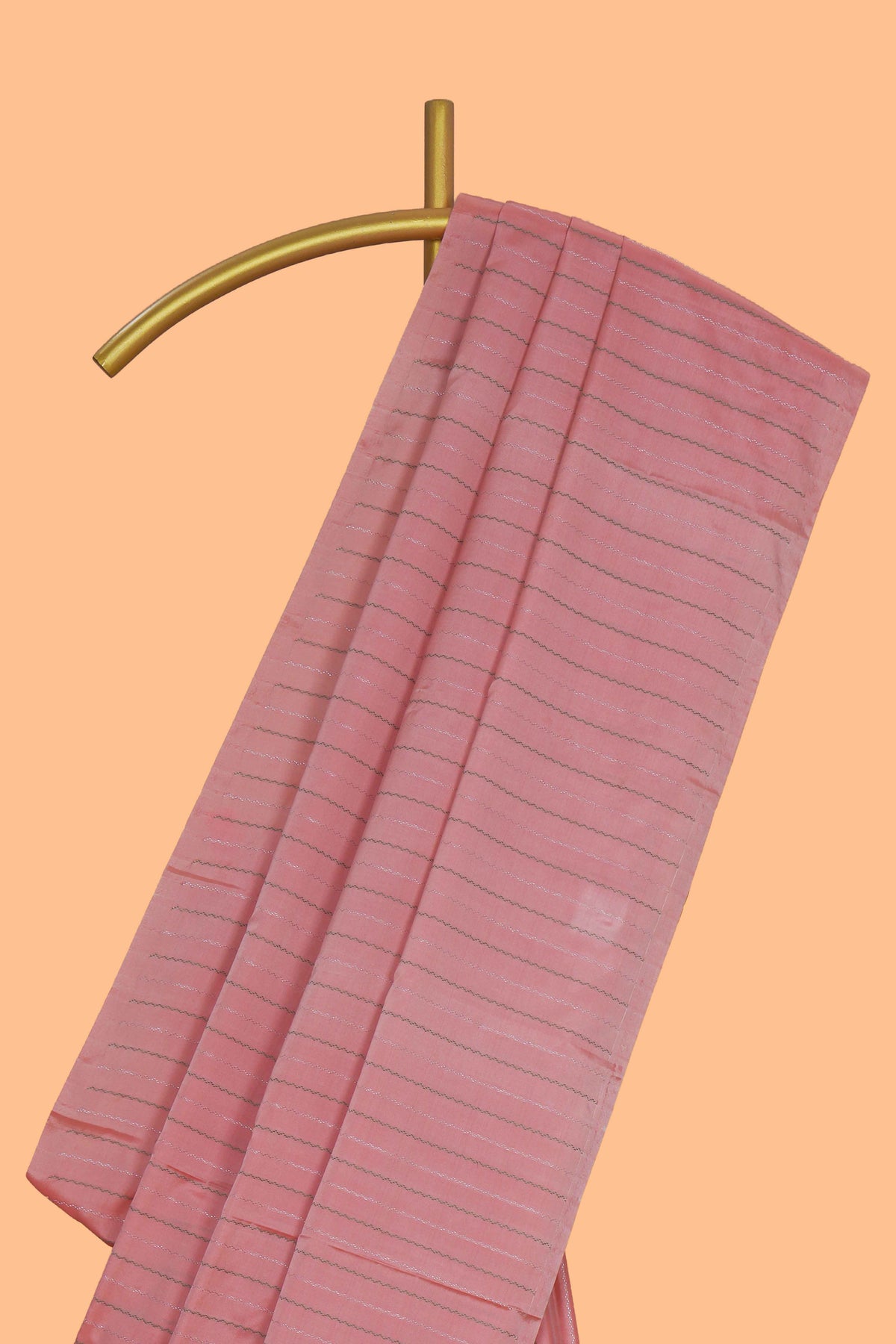 Borderless peach striped design arani gift saree with contrast pallu and plain blouse