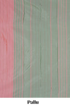 Borderless peach striped design arani gift saree with contrast pallu and plain blouse