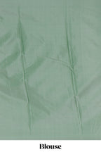 Borderless peach striped design arani gift saree with contrast pallu and plain blouse