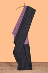 Borderless mauve & black dual tone striped design arani gift saree with self pallu and matching blouse