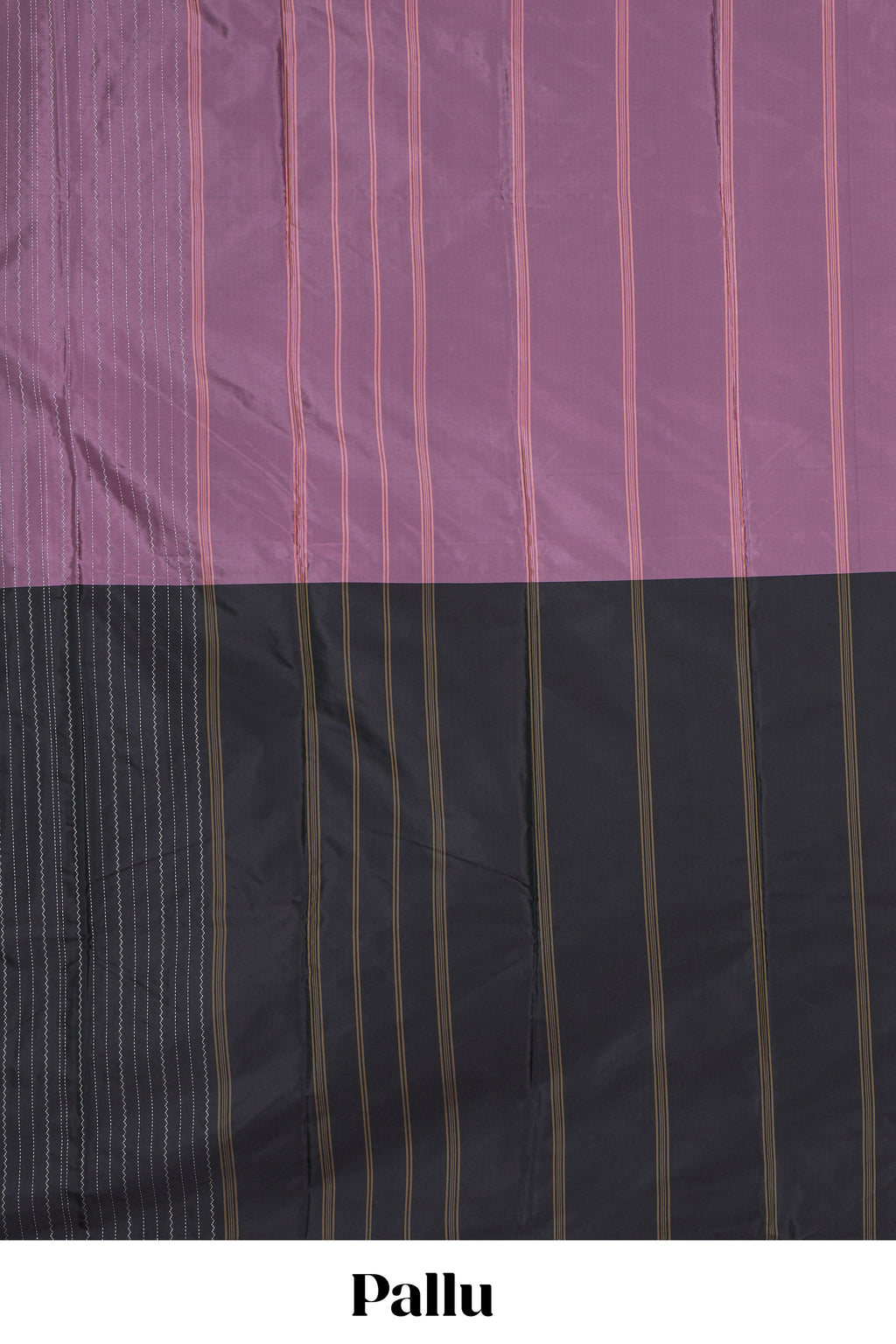 Borderless mauve & black dual tone striped design arani gift saree with self pallu and matching blouse