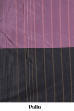 Borderless mauve & black dual tone striped design arani gift saree with self pallu and matching blouse