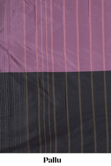 Borderless mauve & black dual tone striped design arani gift saree with self pallu and matching blouse