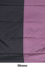Borderless mauve & black dual tone striped design arani gift saree with self pallu and matching blouse