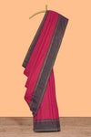 Pink checked and motifs design arani gift saree with contrast border and matching blouse