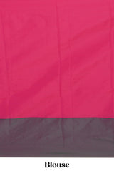 Pink checked and motifs design arani gift saree with contrast border and matching blouse
