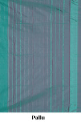 Teal green striped design arani gift saree with contrast pallu and plain blouse