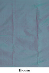 Teal green striped design arani gift saree with contrast pallu and plain blouse