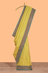 Yellow striped design arani gift saree with contrast border and plain blouse