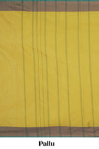Yellow striped design arani gift saree with contrast border and plain blouse