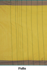Yellow striped design arani gift saree with contrast border and plain blouse