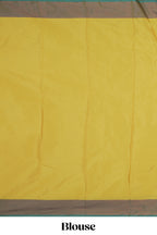 Yellow striped design arani gift saree with contrast border and plain blouse