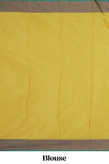 Yellow striped design arani gift saree with contrast border and plain blouse