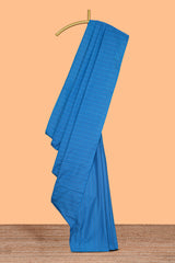 Borderless blue striped design arani gift saree with contrast pallu and plain blouse
