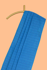 Borderless blue striped design arani gift saree with contrast pallu and plain blouse