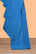 Borderless blue striped design arani gift saree with contrast pallu and plain blouse