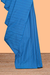 Borderless blue striped design arani gift saree with contrast pallu and plain blouse