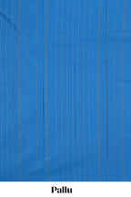 Borderless blue striped design arani gift saree with contrast pallu and plain blouse